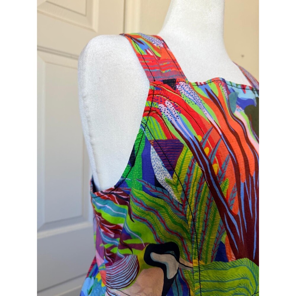 Anthropologie Orange Sigal Bird Palm Sundress Crossback Pockets Size XL Tropical - Picture 5 of 14